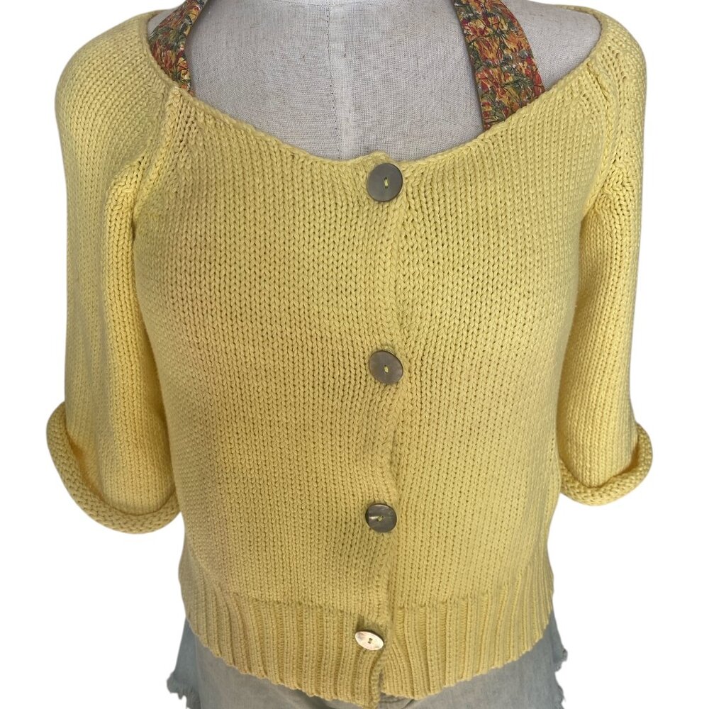 Yellow 100% Cotton Knit Sweater Made In Hawaii